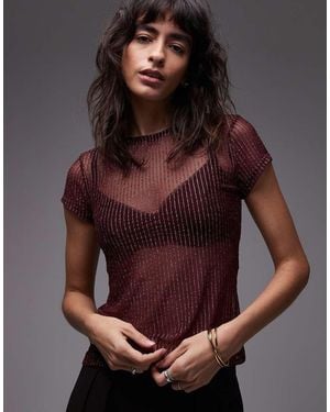 ASOS Semi Sheer Metallic Stripe Longline Baby Tee - Brown