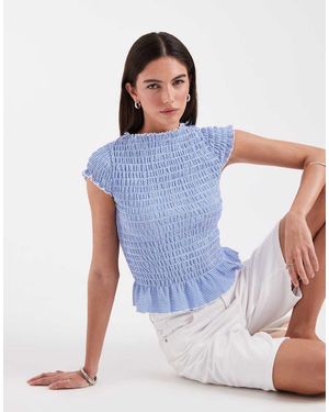 ONLY Cap Sleeve Top With Ruffle Hems - Blue