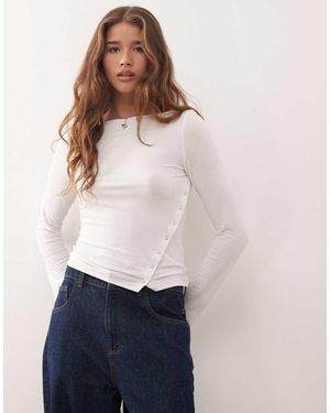Weekday Boat Neck Long Sleeve Top With Snaps On Split Hem Detailing - White