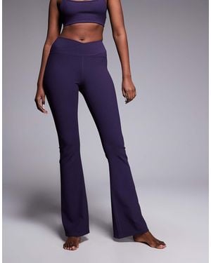 4505 Micro Rib Wrap Waist Slim Kick Yoga Legging - Blue