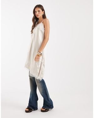 ONLY Lace Details Asymmetric Satin Top - Blue