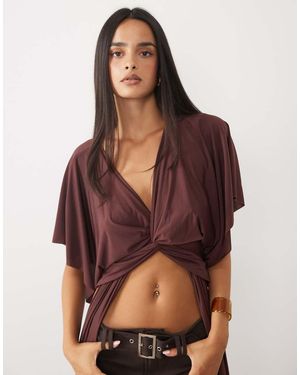 ASOS Slinky Top Met Gedrapeerde Lange Mouwen En Twist - Bruin