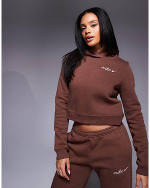 Nike Embroidered Logo Cropped Hoodie - Brown