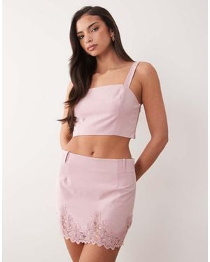 ASOS Tailored Skirt With Applique Lace - Pink