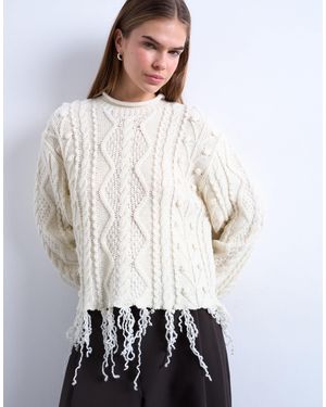 TOPSHOP Pull en maille torsadée effet vieilli - ivoire - Blanc