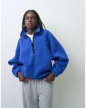 ASOS Borg Half-Zip Met Contrasterende Bies - Blauw
