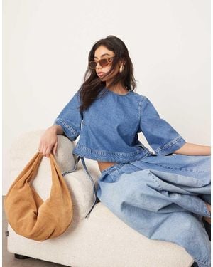 ARRANGE Denim Crop Tab Detail Top Co-ord - Blue