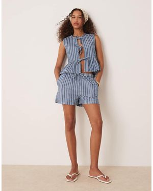 Threadbare Gestreepte Denim Short Met Taille Met Trekkoord - Blauw