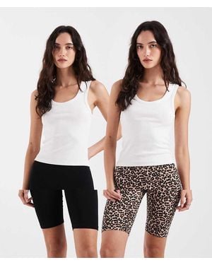 ONLY Pack De 2 Leggings Cortos De Color Negro Y Con Estampado De Leopardo De - Multicolor