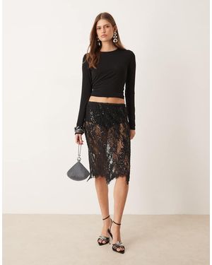 Mango Embellished Knee Length Skirt - Natural