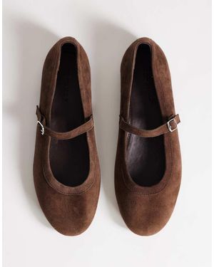 TOPSHOP Billy Real Suede Ballet Flat With Buckle - Brown