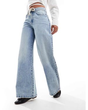 Cotton On Cotton On Relaxed Wide Leg Jeans With Shoelace Waist Detail - Blue