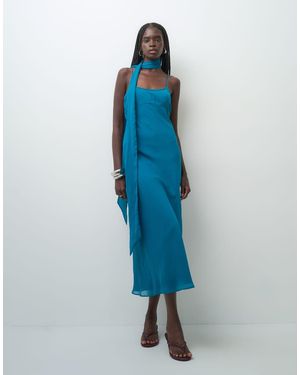 ASOS Vestido Midi Lencero Con Pañuelo En Verde Azulado-Multi