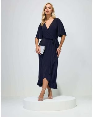 Yours Clothing Ruffle Hem Wrap Dress - Blue