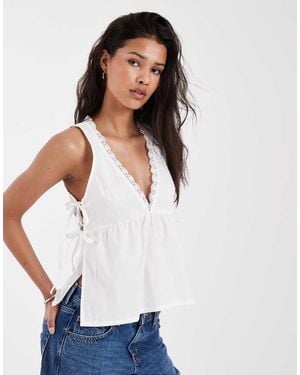 Motel Fawkha Tie Waist Poplin Halter Top - White