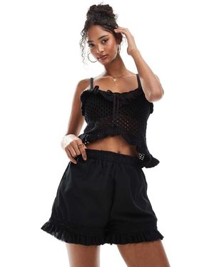 Brave Soul Pull On Shorts With Frill Detail - Black