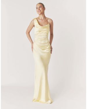 Six Stories Cowl Asymmetrical Satin Bridesmaid Dress - Natural