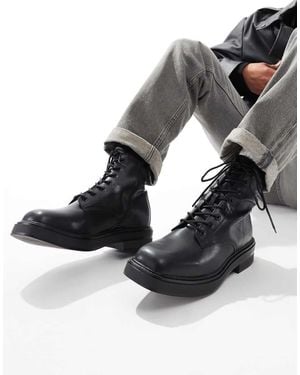Pull&Bear Square Toe Lace Up Boots - Black