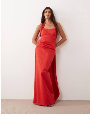 ARRANGE Structu Halter Maxi Dress With Train Back - Red