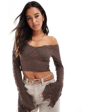 Stradivarius Str Off Shoulder Lace Detail Top - Brown