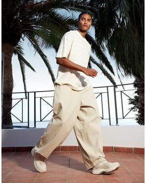 ASOS Pantalones Holgados Y Extragrandes Con Cinturilla Elástica De -Blanco - Negro
