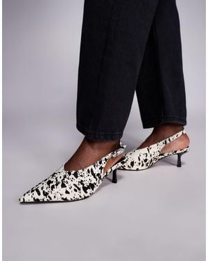 River Island Cow Print Slingback Court Heel - Black