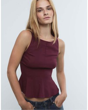 Stradivarius Top Senza Maniche A Peplo - Viola