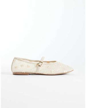 schuh Bailarinas Planas Con Diseño Entretejido Con Margaritas Y Dos Hebillas De Malla Lisbeth De - Blanco