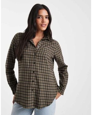 New Look Camisa Verde A Cuadros De Manga Larga De - Gris