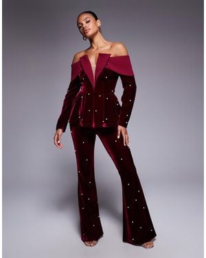 ASOS Velvet Co-ord Trouser With Pearl Embellishment - Blue