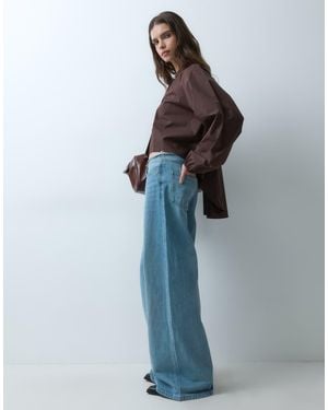 ASOS Camicia Oversize Con Fondo Asimmetrico E Maniche Raglan Marrone - Blu