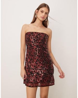 Abercrombie & Fitch Vestido Corto Sin Tirantes Con Minifalda Pantalón Y Lentejuelas Rojas Scarlett De - Negro