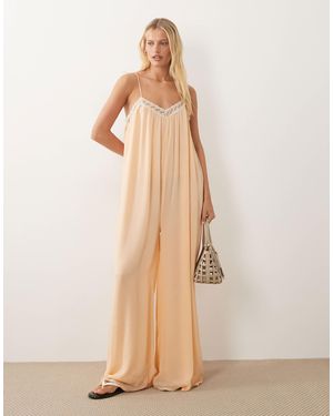 Miss Selfridge Lace Trim Jumpsuit - Natural