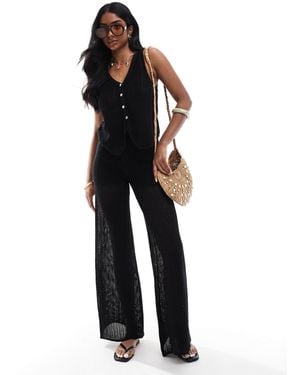 Pull&Bear Crochet Knitted Trouser Co-Ord - Black