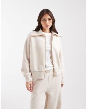 Miss Selfridge Premium Zip Up Collar Detail Sweatshirt - Natural