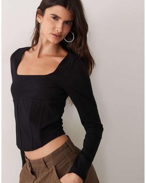Miss Selfridge Long Sleeve Corset Detail Top - Black