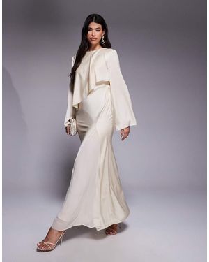 ASOS Satijnen Maxi-Jurk Met Lange Mouwen En Cape-Detail - Grijs