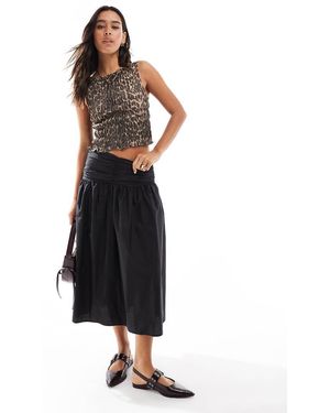Pull&Bear Ruched Poplin Midi Skirt - Black