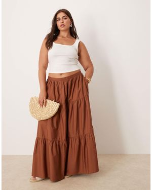 ASOS Asos Design Curve Tiered Boho Maxi Skirt - Brown