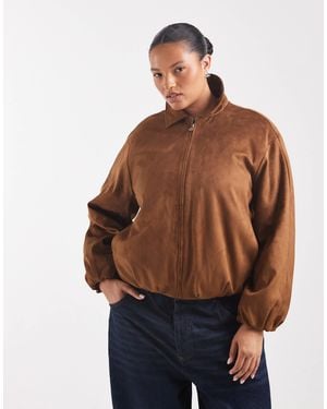 ONLY Faux Suede Padded Bomber Jacket - Brown