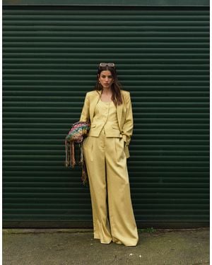 TOPSHOP Co Ord Premium Wedding Guest Occasion Tailored Pleated Wide Leg Trouser - Green