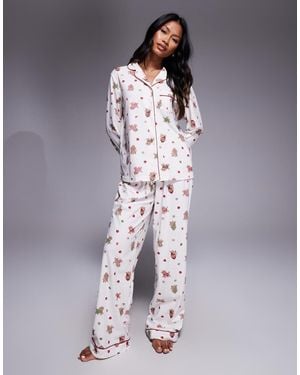 Boux Avenue Fleece Long Sleeve & Trouser Pj Set - Purple