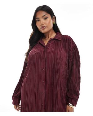 4th & Reckless Plisse Colla Button Front Shirt Co-ord - Red