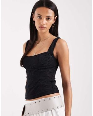 Free People Full Bloom Eyelet Cami Top - Black