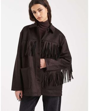 ONLY Boho Fringe Detail Faux Suede Jacket - Black
