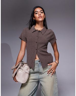 ASOS Textured Button Up Short Sleeve Shirt - Gray