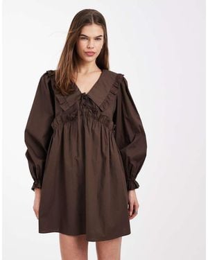 Daisy Street Volume Sleeve Smock Mini Dress With Oversized Collar - Blue