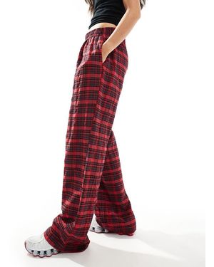 Bershka Button Front Pull On Wide Leg Trousers - Red