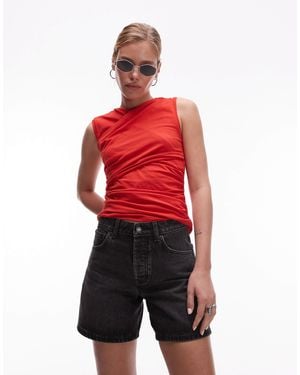 TOPSHOP Denim Editor Shorts - Red