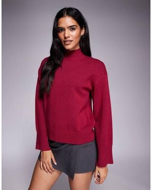 Aria Cove High Neck Oversized Sleeve Jumper - Red